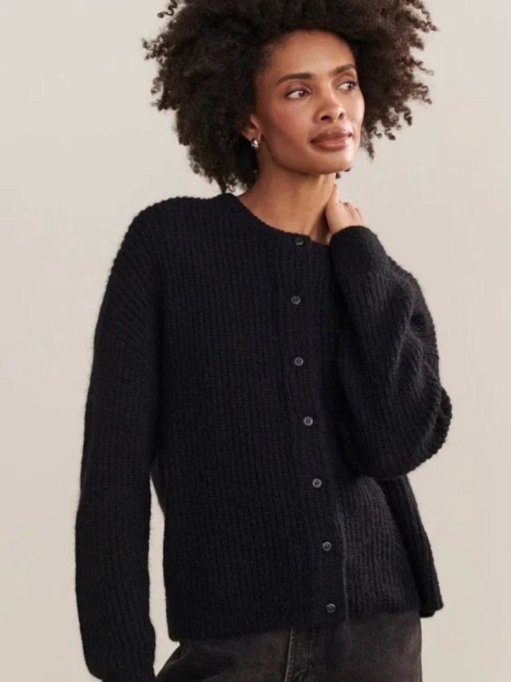 Jenni Kayne “Hayes” Black Ribbed Button-Front Cardigan